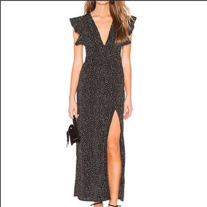 Amuse Society red polka dot maxi dress with slit; size large